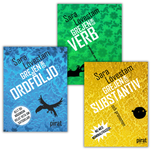 ZESTAW: Grejen med substantiv och pronomen+ordföljd+verb . Trzy książki Sary Lövestam o gramatyce szwedzkiej: czasowniki, rzeczowniki, zaimki i szyk zdania wyjaśnione po szwedzku i z humorem.