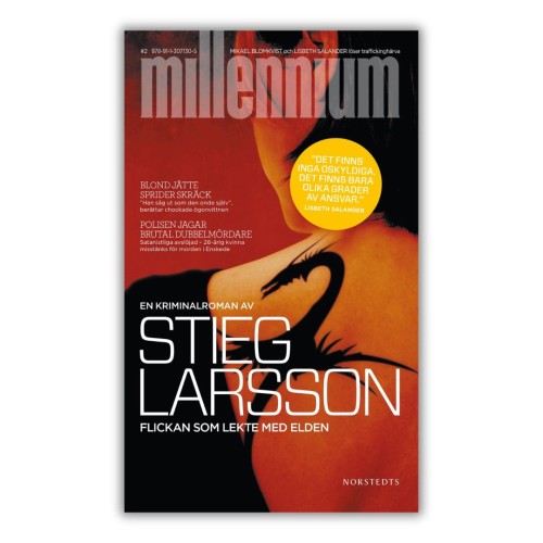 Flickan som lekte med elden Stieg Larsson dziewczyna, która igrała z ogniem w oryginale, po szwedzku, kryminał w języku szwedzkim, część druga sagi Millenium, przednia okładka