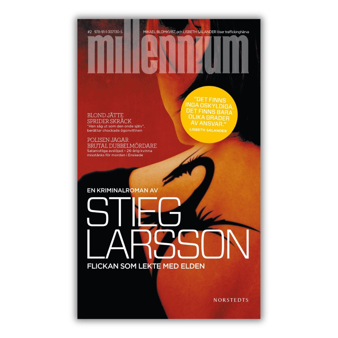 Flickan som lekte med elden Stieg Larsson dziewczyna, która igrała z ogniem w oryginale, po szwedzku, kryminał w języku szwedzkim, część druga sagi Millenium, przednia okładka